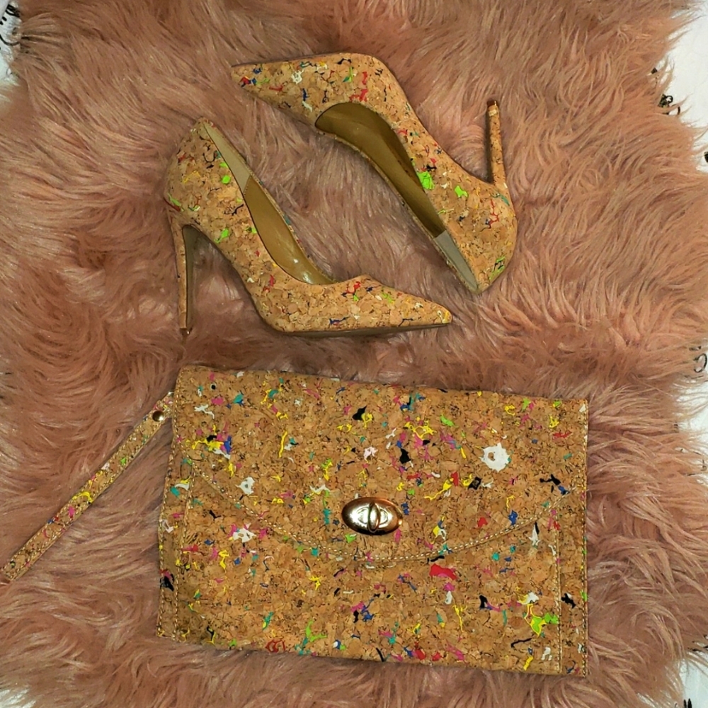 Steve Madden cork heels and wristlet